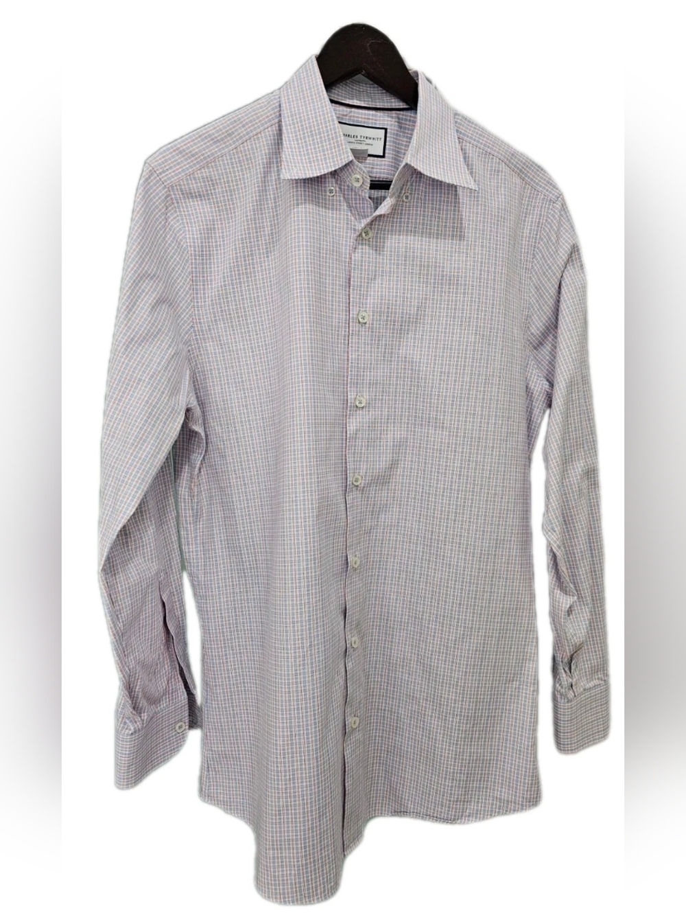 Charles Tyrwhitt Dress Shirt Mens 16 35 Slim Fit Non Iron Blue Red Button Up